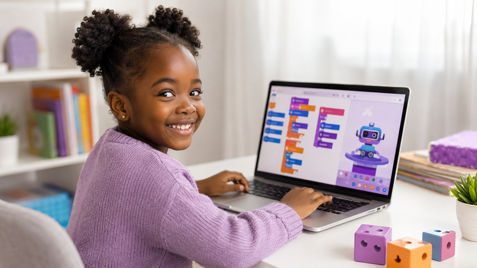 A young learner exploring block-based coding